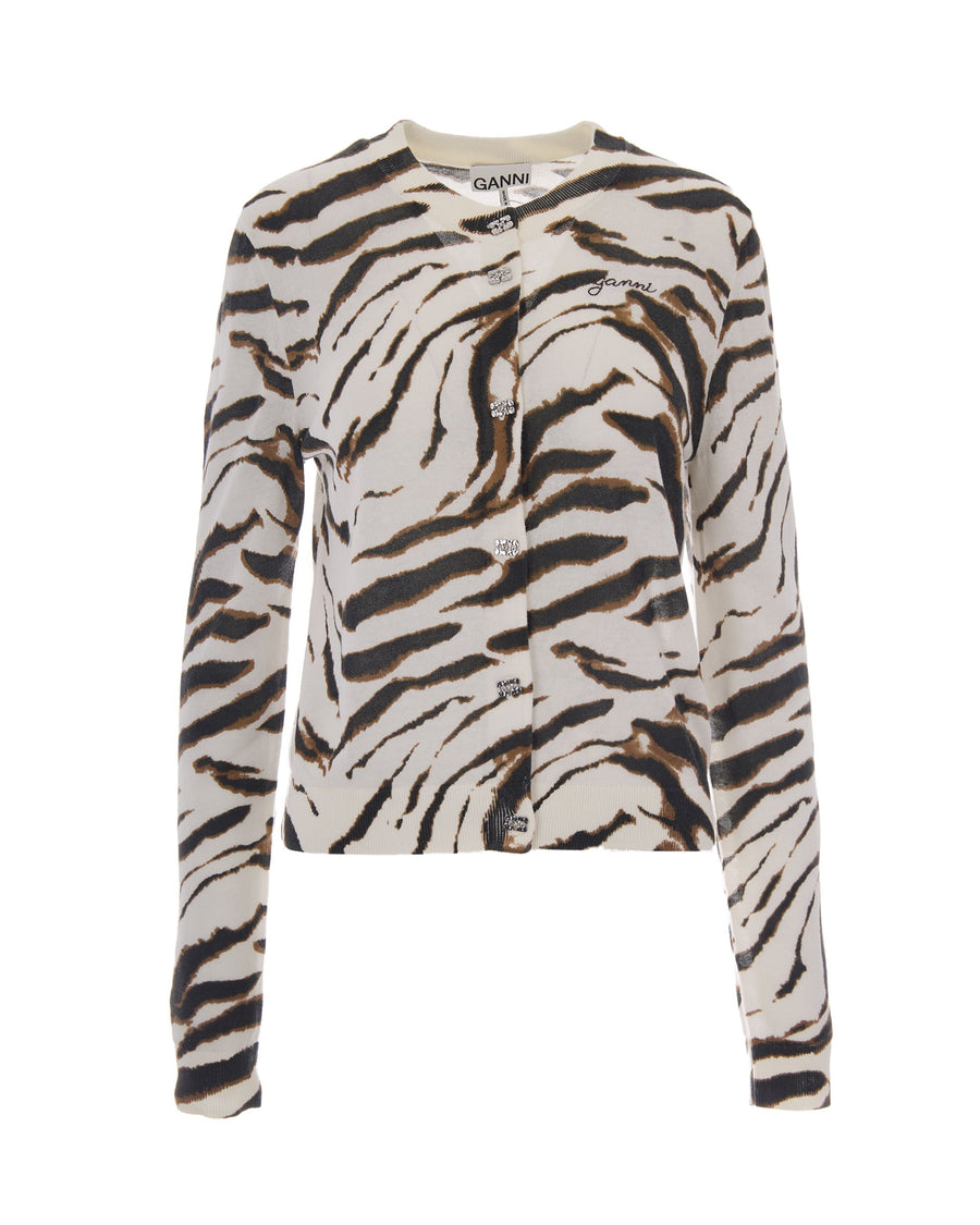 Cardigan Sheer Printed Egret Organic Cotton Jumpers