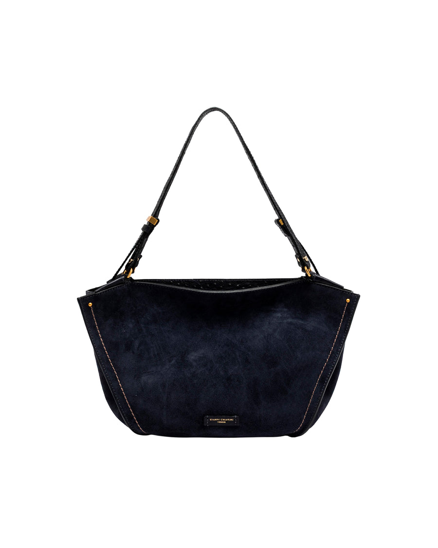 Handbag Bloom Suede Midnight Blue Cow Leather Handbags