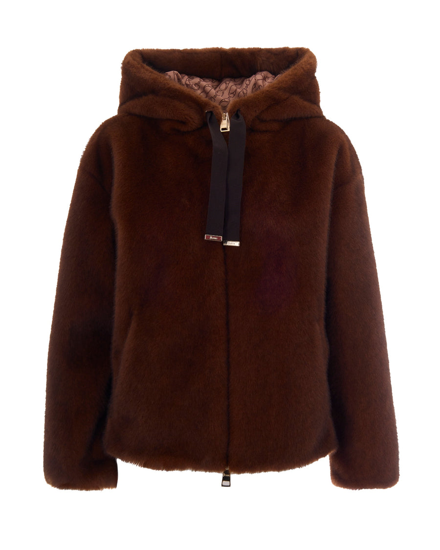 Bomber Jacket Soft Faux Fur Dark Brown