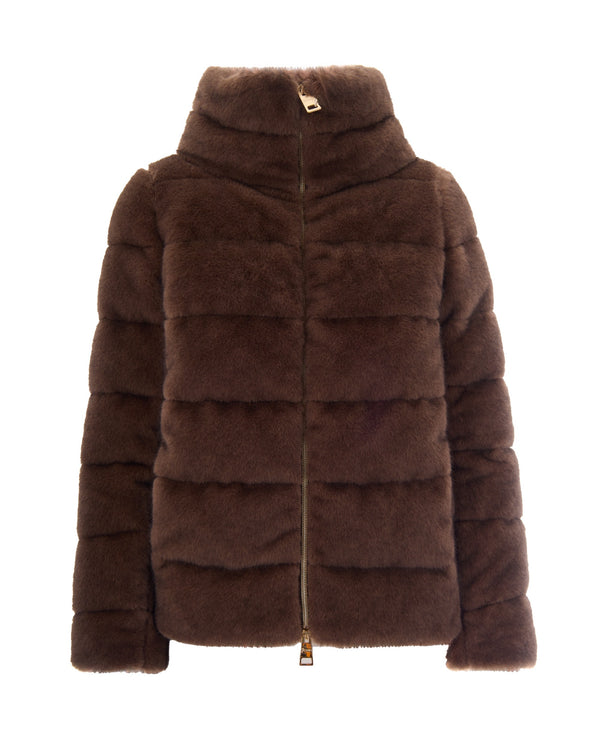 Funnel Neck Eco Fur Down Jacket Dark