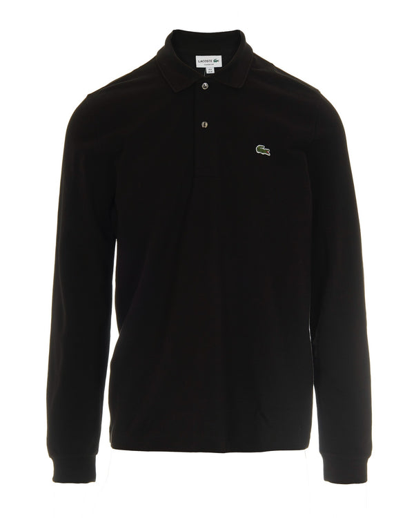 Polo Shirt Long Sleeve Black Cotton