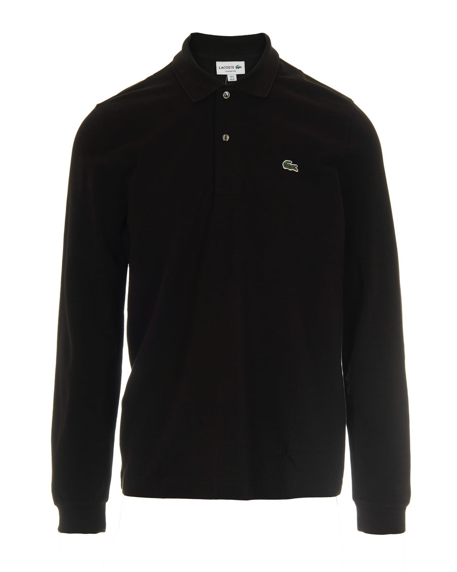 Polo Shirt Long Sleeve Black Cotton