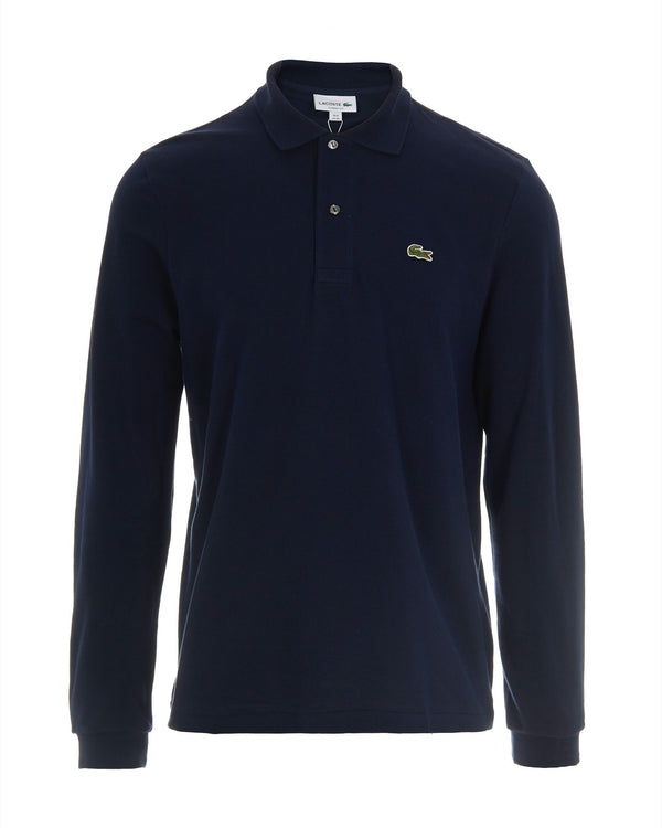 Polo Shirt Long-Sleeve Cotton Navy Blue