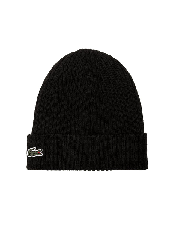 Ribbed Wool Beanie Hat Black