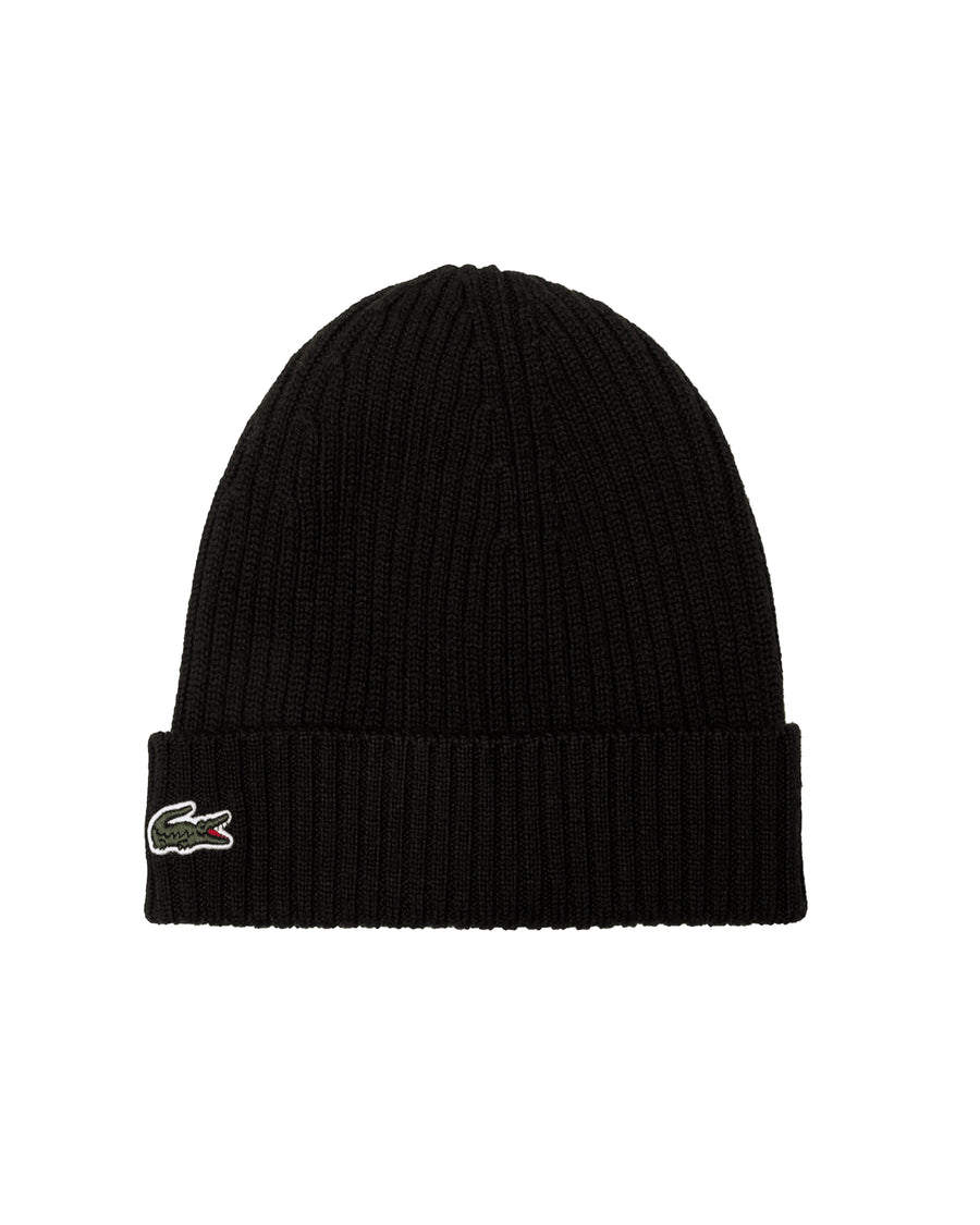 Ribbed Wool Beanie Hat Black