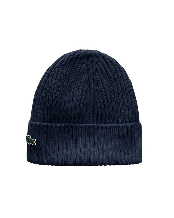 Ribbed Wool Beanie Navy Blue Hat
