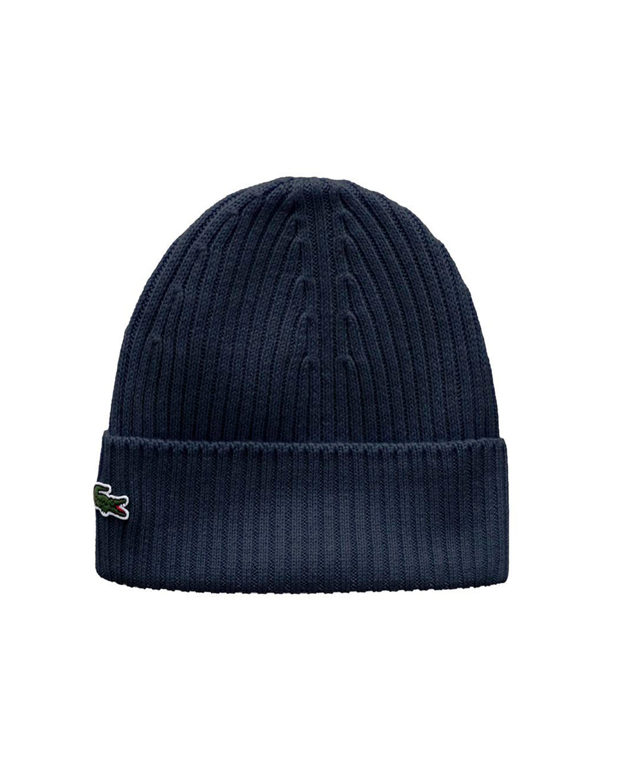 Ribbed Wool Beanie Navy Blue Hat