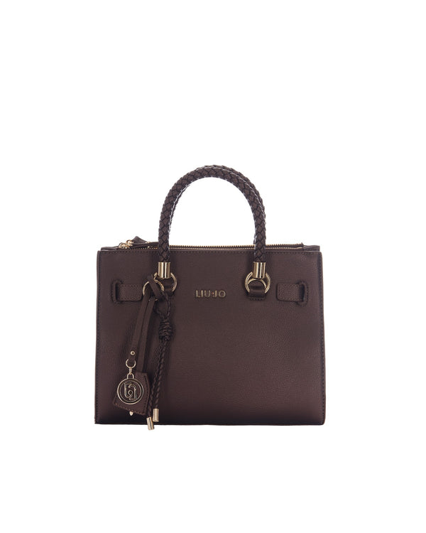 Satchel Bag S Dark Brown Metallic Polyurethane Handbags