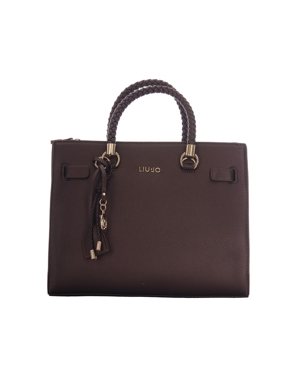 Satchel Bag Dark Brown Metallic Polyurethane Handbags