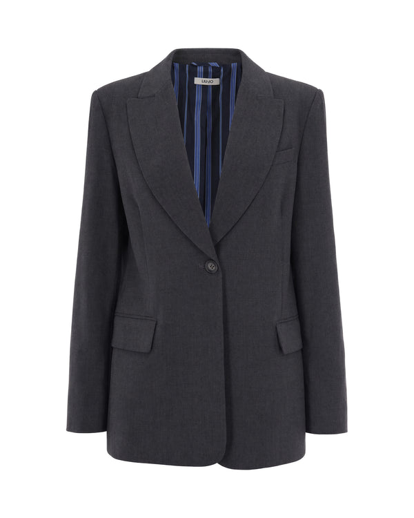 Blazer Single-Breasted Dark Grey Melange Polyester Jacket