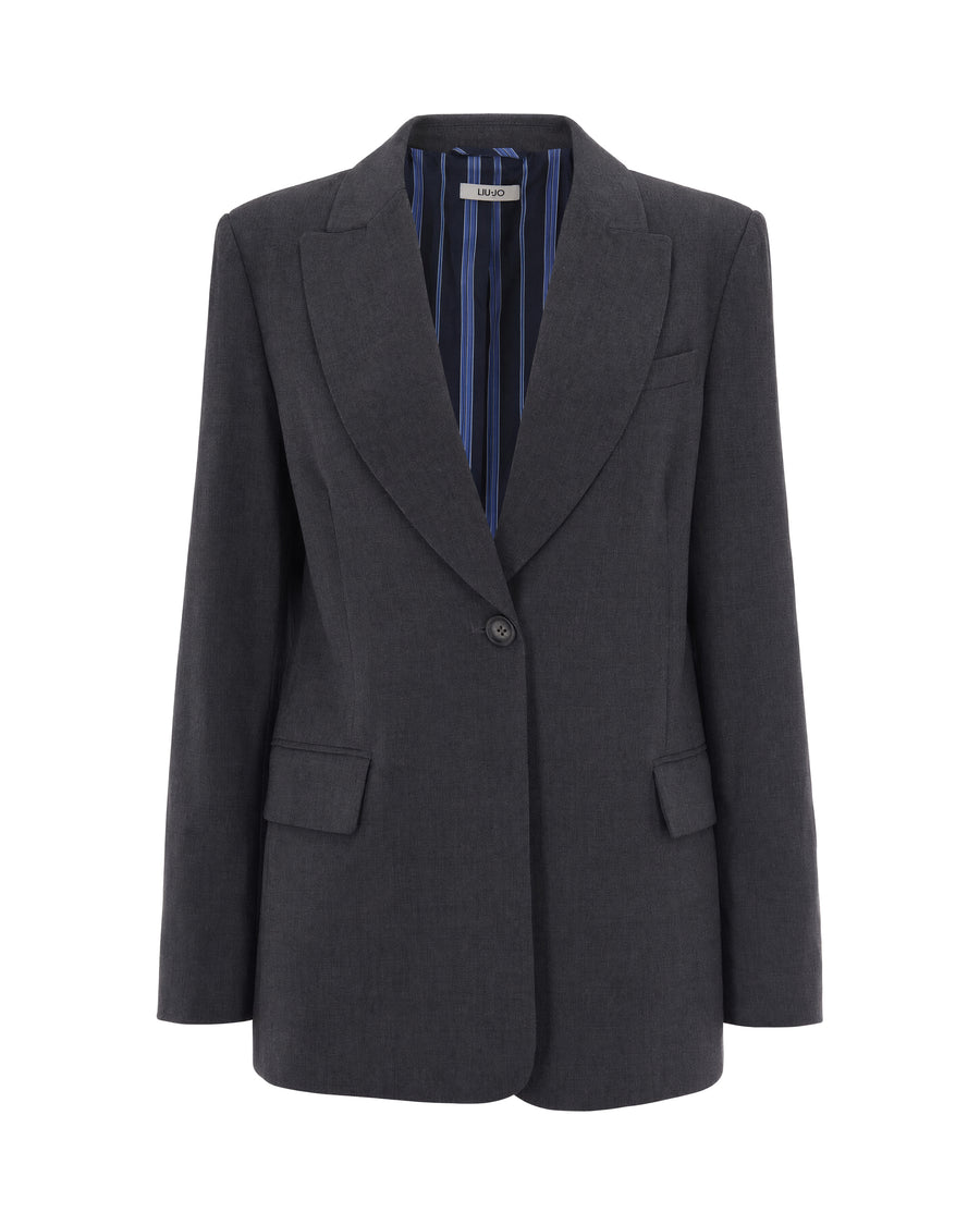 Blazer Single-Breasted Dark Grey Melange Polyester Jacket