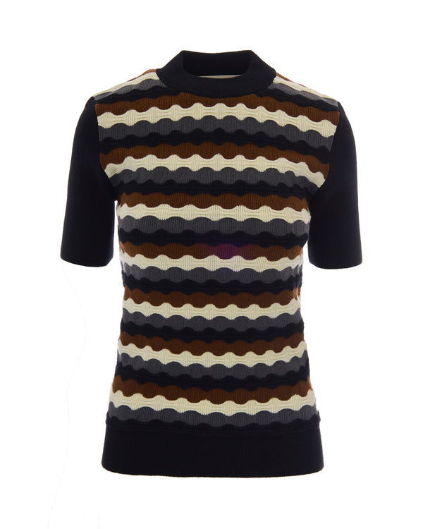 Short-Sleeve 3d Wave Sweater Black Virgin Wool Jumpers