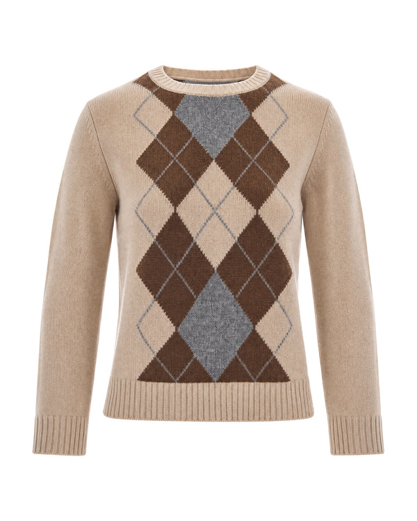 Wool-Cashmere Diamond Knit Jumper Ecru Jumpers