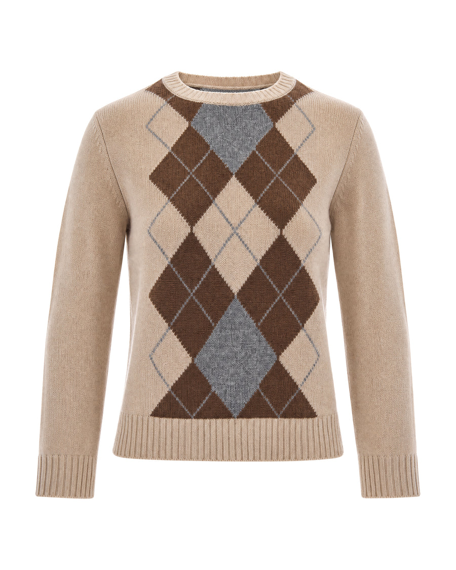 Wool-Cashmere Diamond Knit Jumper Ecru Jumpers