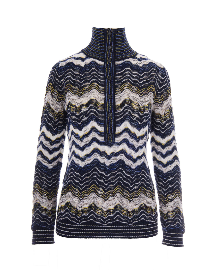 Mock Neck Jumper Blue-Yellow-White Blue/yellow/white Wool Jumpers