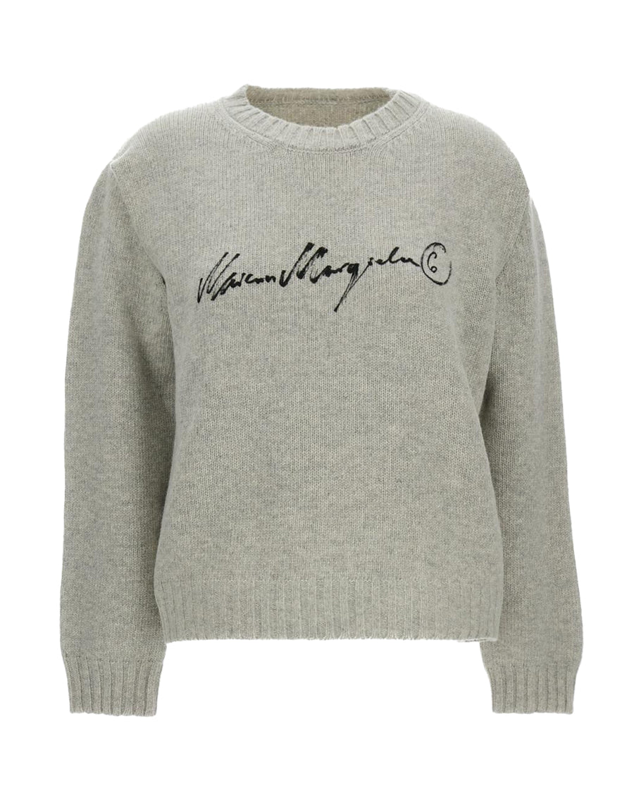 Crewneck Jumper Paint Logo Grey Melange Melange/black Print Wool Jumpers