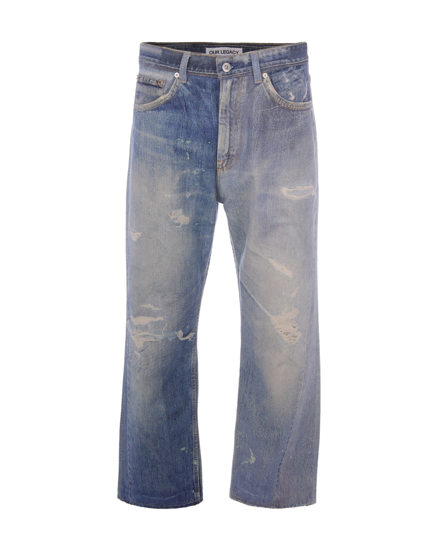 Jeans Third Cut Digital Denim Print Blue Cotton