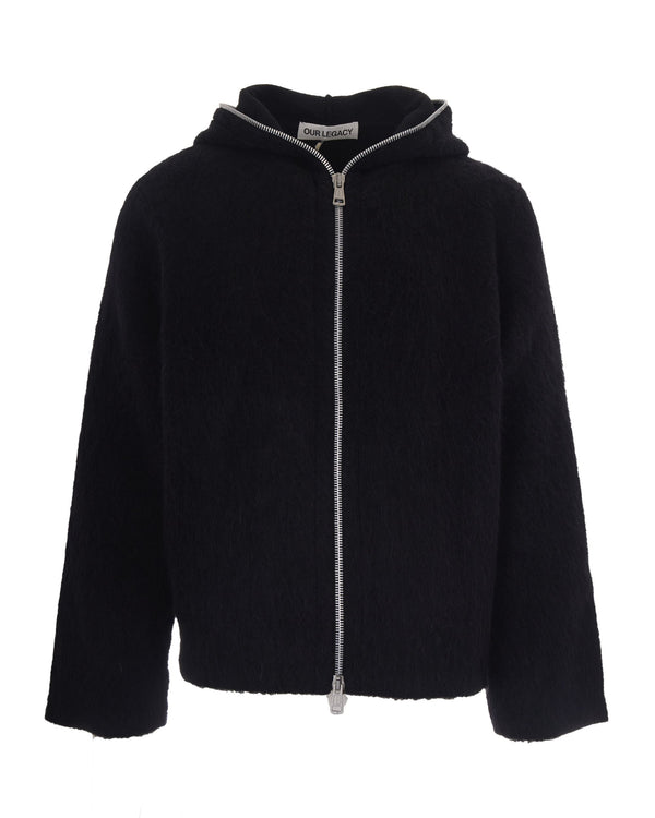 Hooded Full-Zip Sweatshirt Black Hairy Wool Sweatshirts