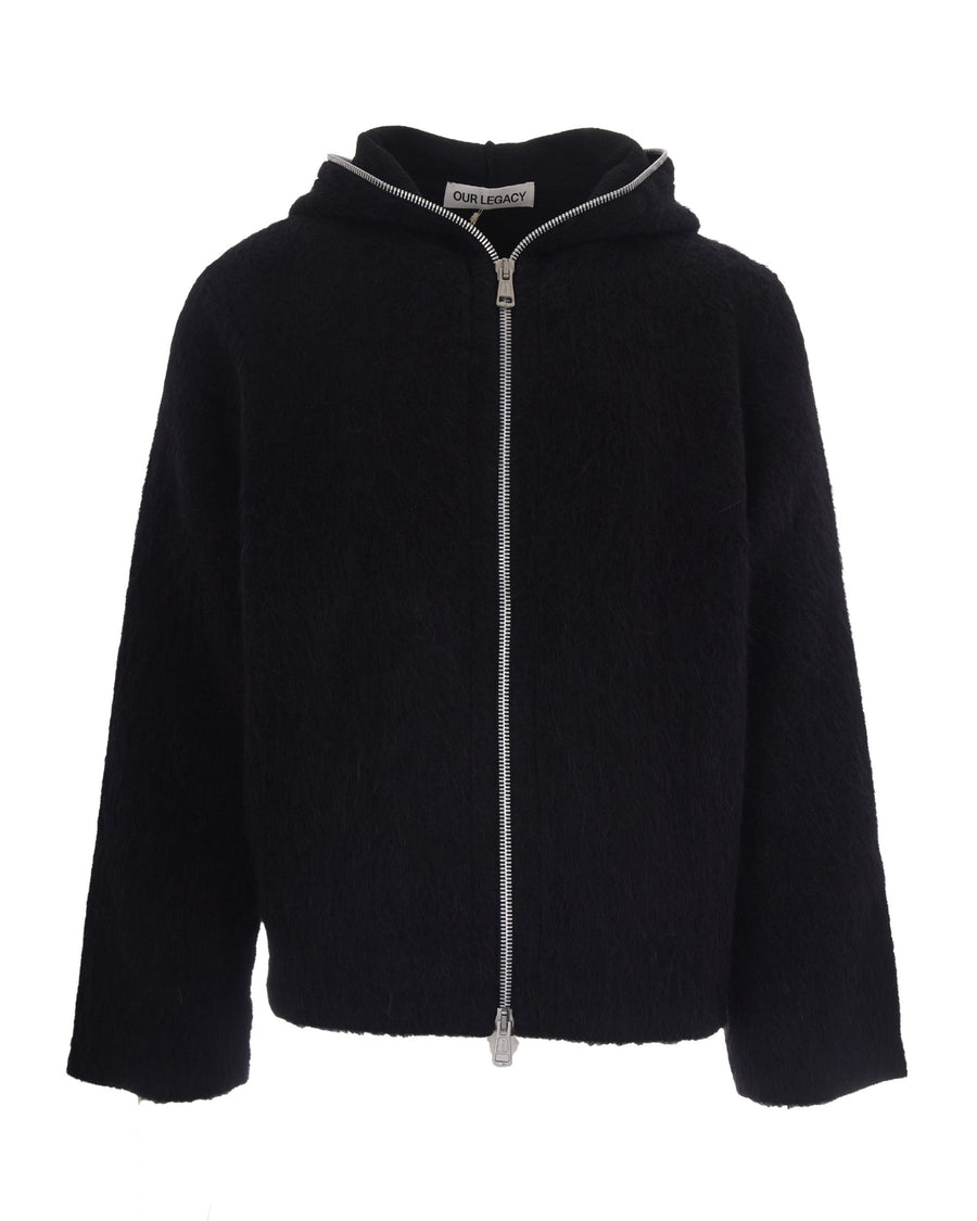 Hooded Full-Zip Sweatshirt Black Hairy Wool Sweatshirts