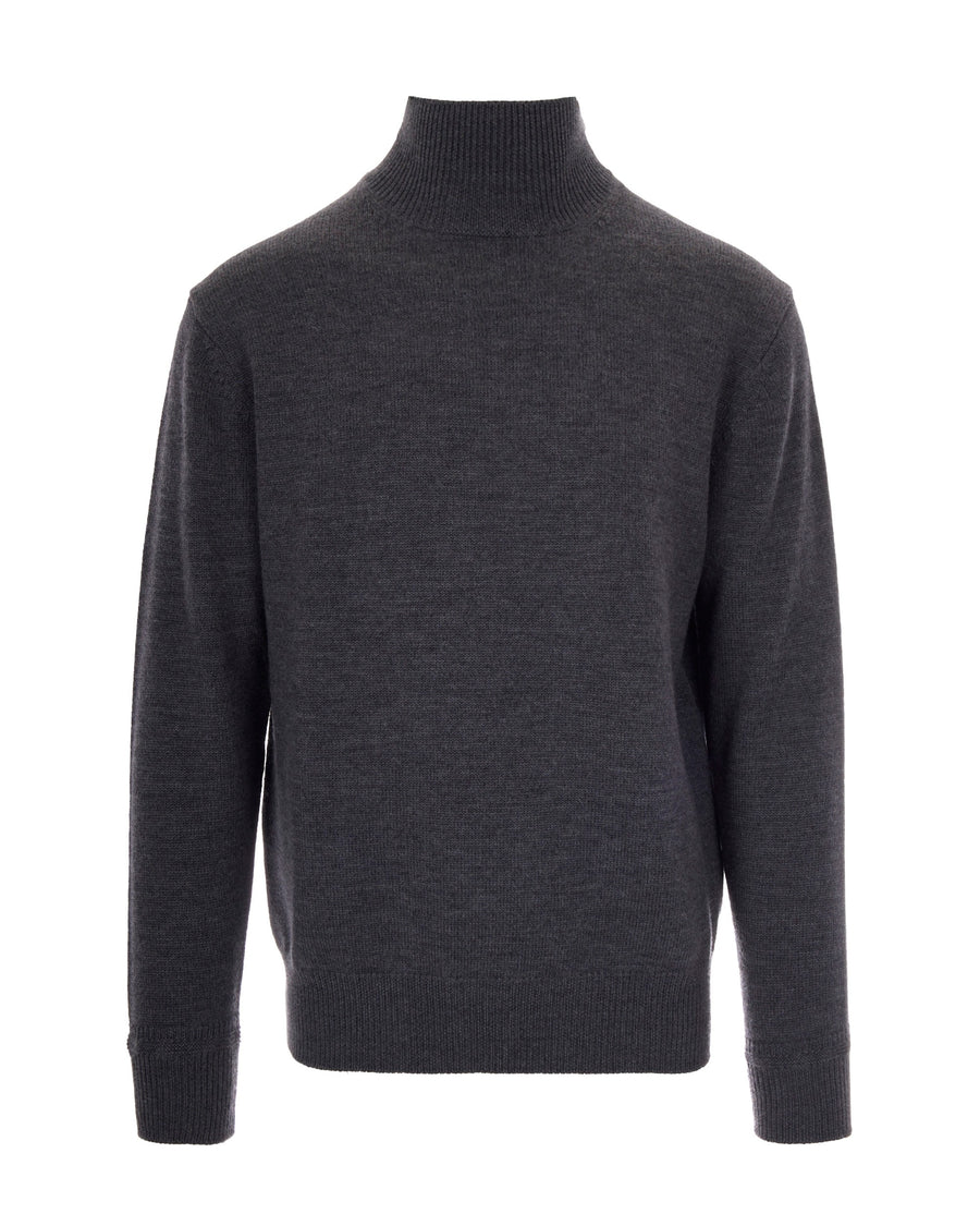 Mock-Neck Jumper Melange Grey Virgin Wool Jumpers
