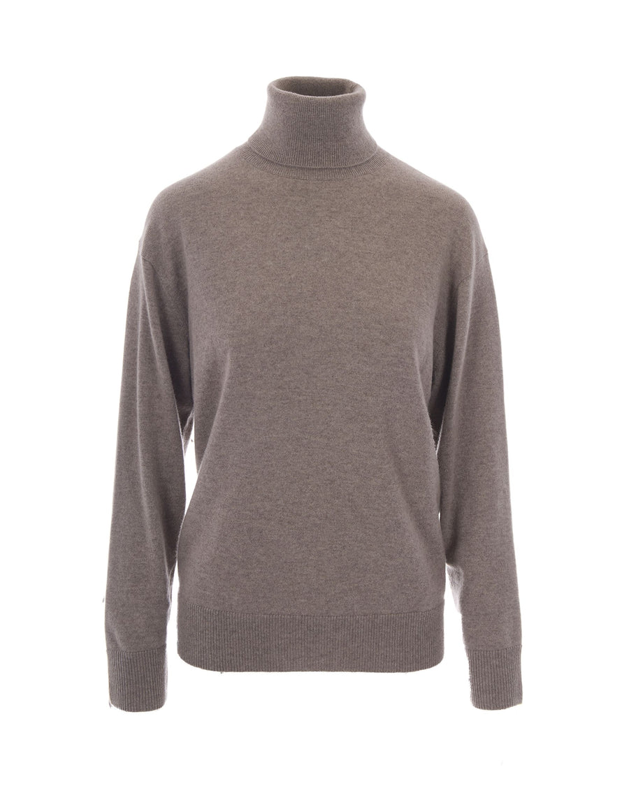 Turtleneck Fringed Sweater Dove Grey Cashmere Jumpers
