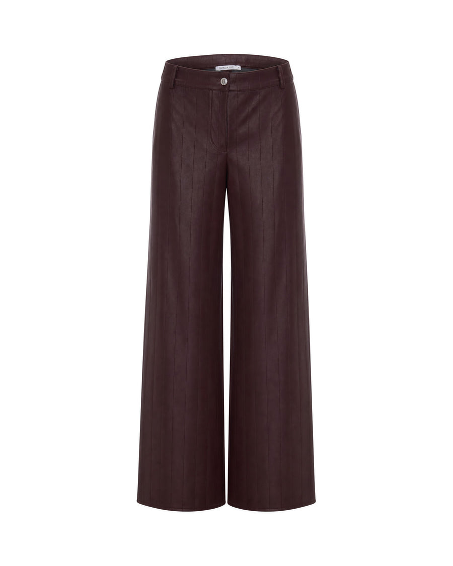 Trousers Wide-Leg Faux-Leather Wood Brown