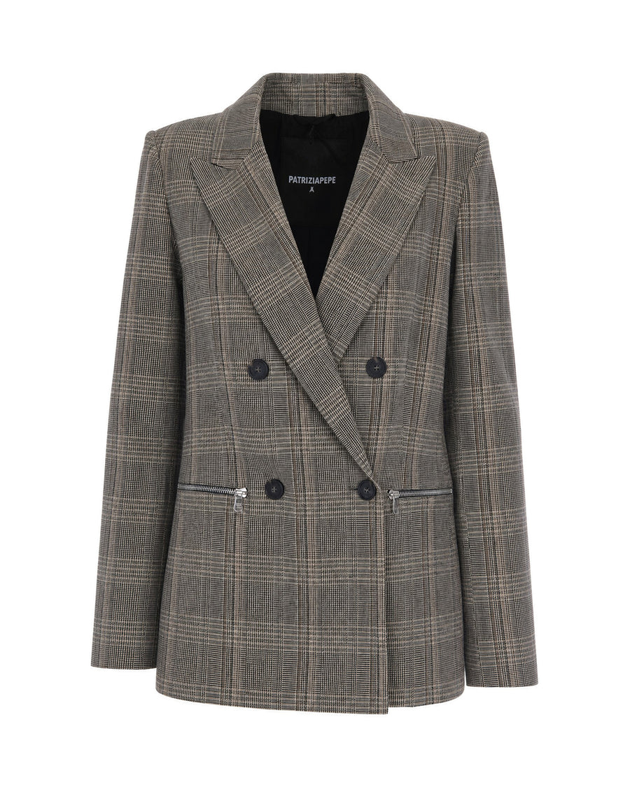 Double-Breasted Blazer Brown Check Main Fabric: Elastane Jacket
