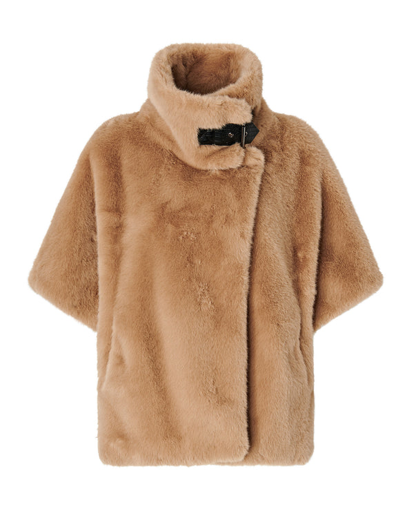 Short Cape Comodino Faux Fur Warm Taupe Beige Jacket