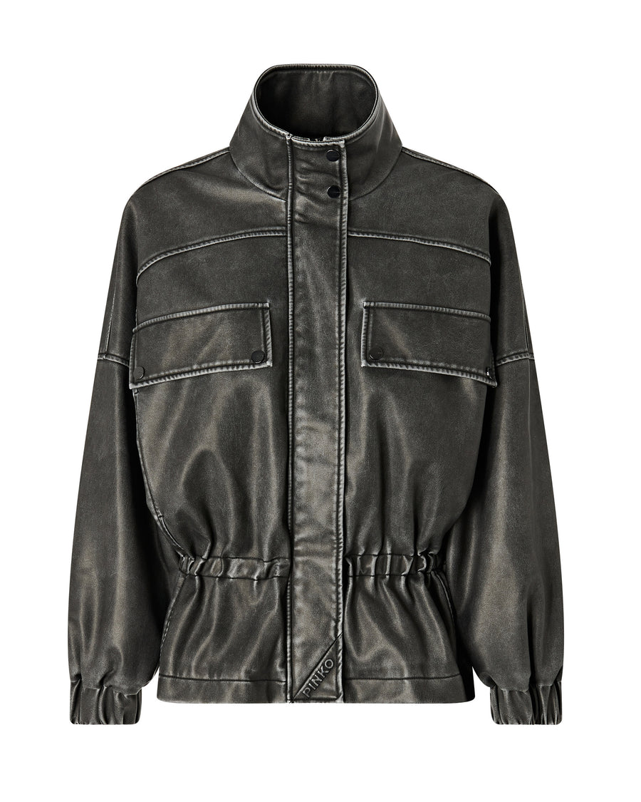 Oversized Caban Distressed Coated Canvas Crow Grey Jacket