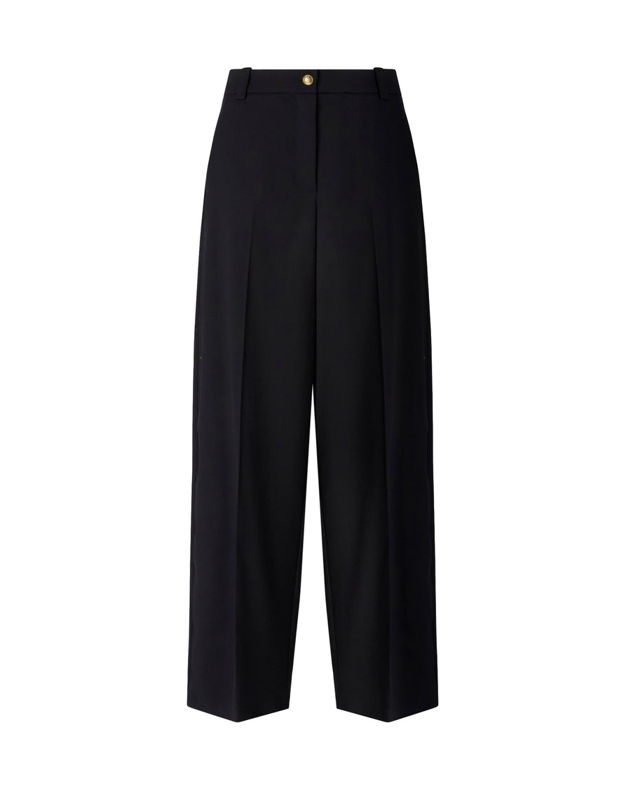 Barrel Fit Wool Blend Trousers Dark Navy Blue Polyester