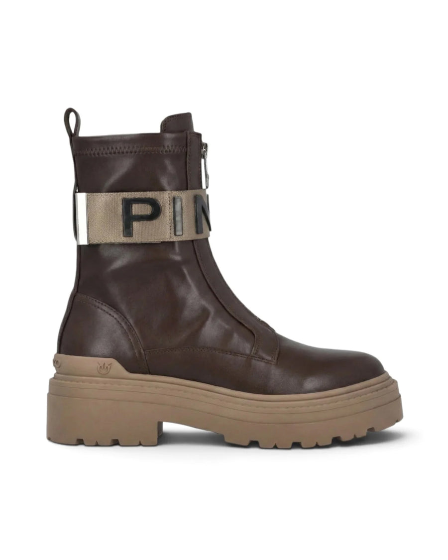 Leather Ankle Boots With Platform Sole Brown Upper