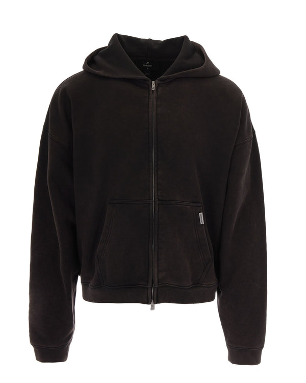 Hooded Sweatshirt Initial Boxy Zip Coffee Cotton Sweatshirts