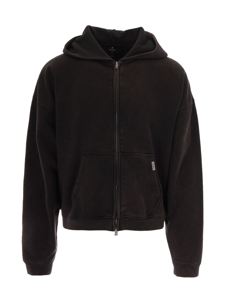 Hooded Sweatshirt Initial Boxy Zip Coffee Cotton Sweatshirts