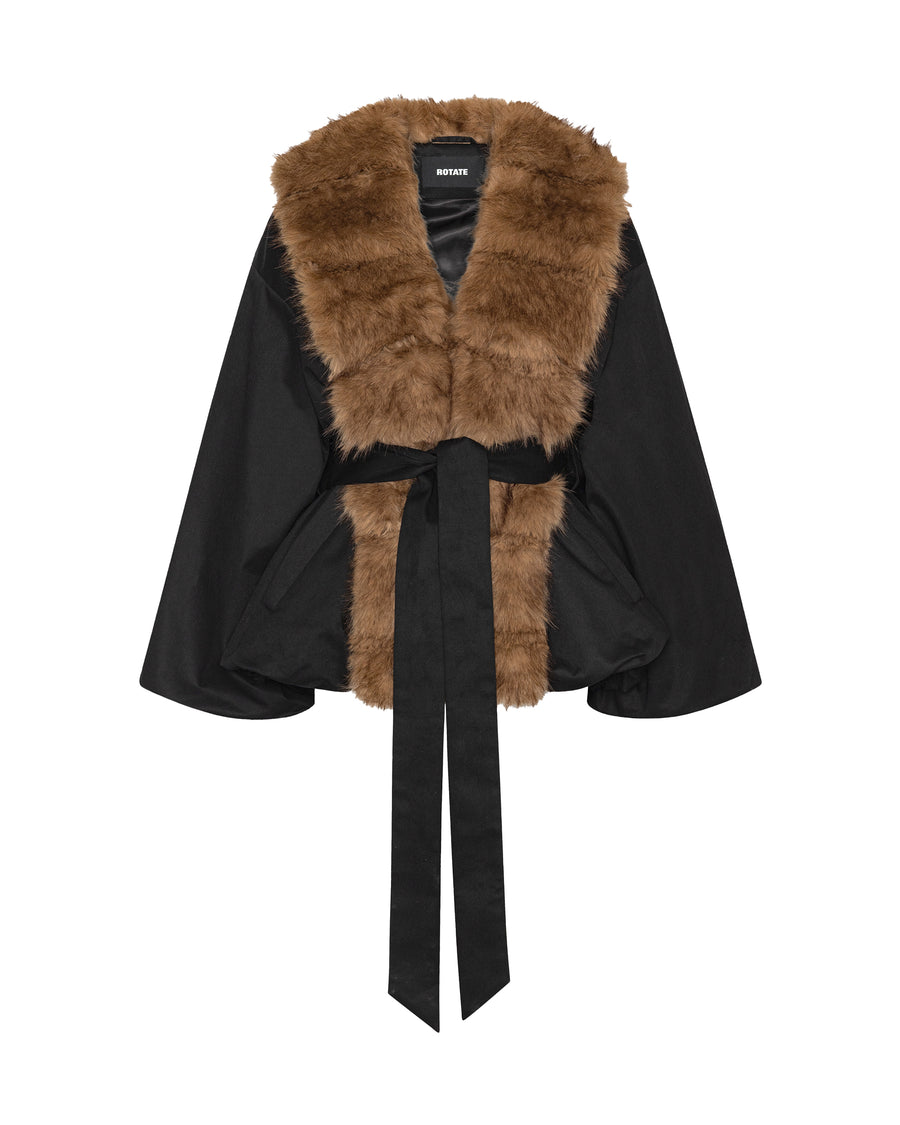 Faux-Fur Collar Jacket Black Shell: Polyester (recycled)