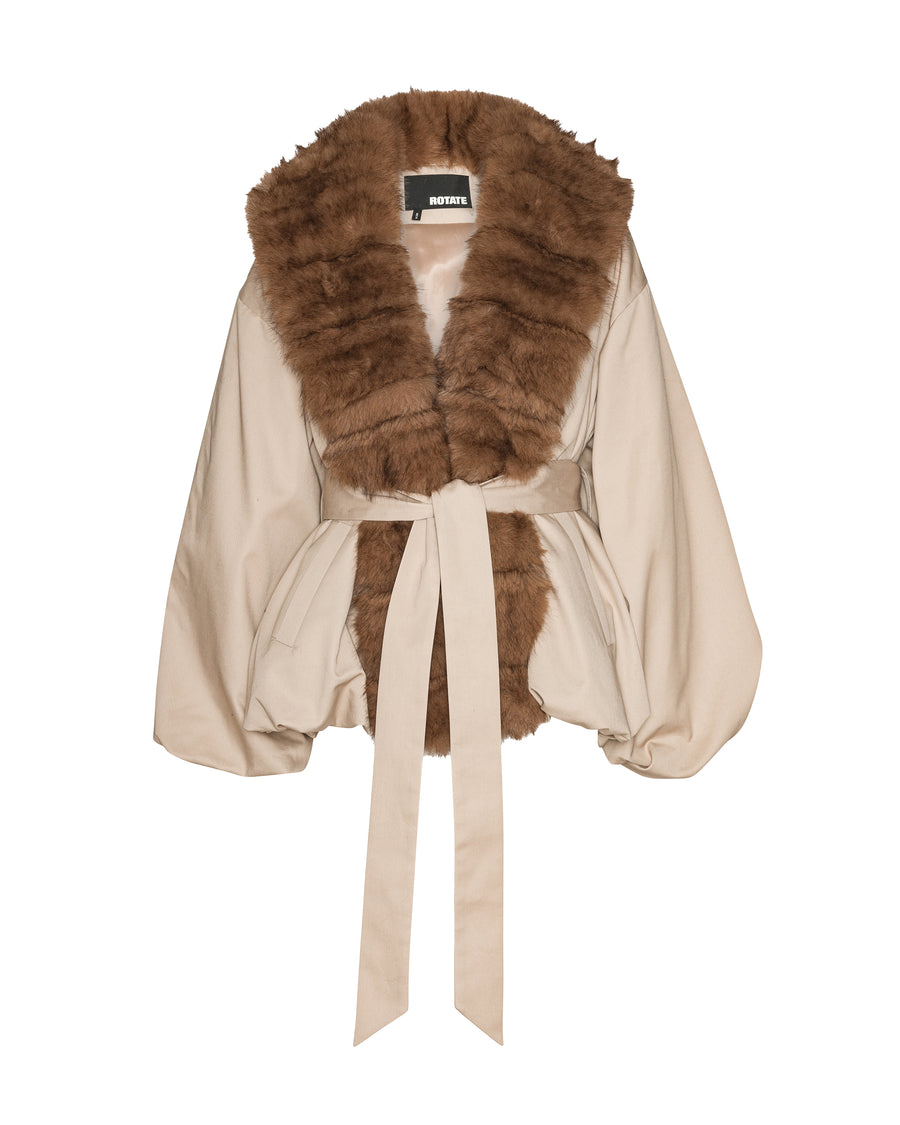 Jacket With Faux-Fur Trim — Cement Shell: Polyester (recycled)