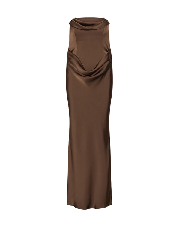 Long Corsage Dress Chicory Coffee Recycled Polyester Evening Suits