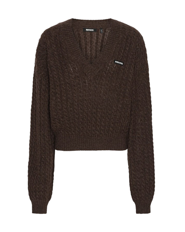 V-Neck Cable Knit Sweater Potting Soil Merino Wool Jumpers