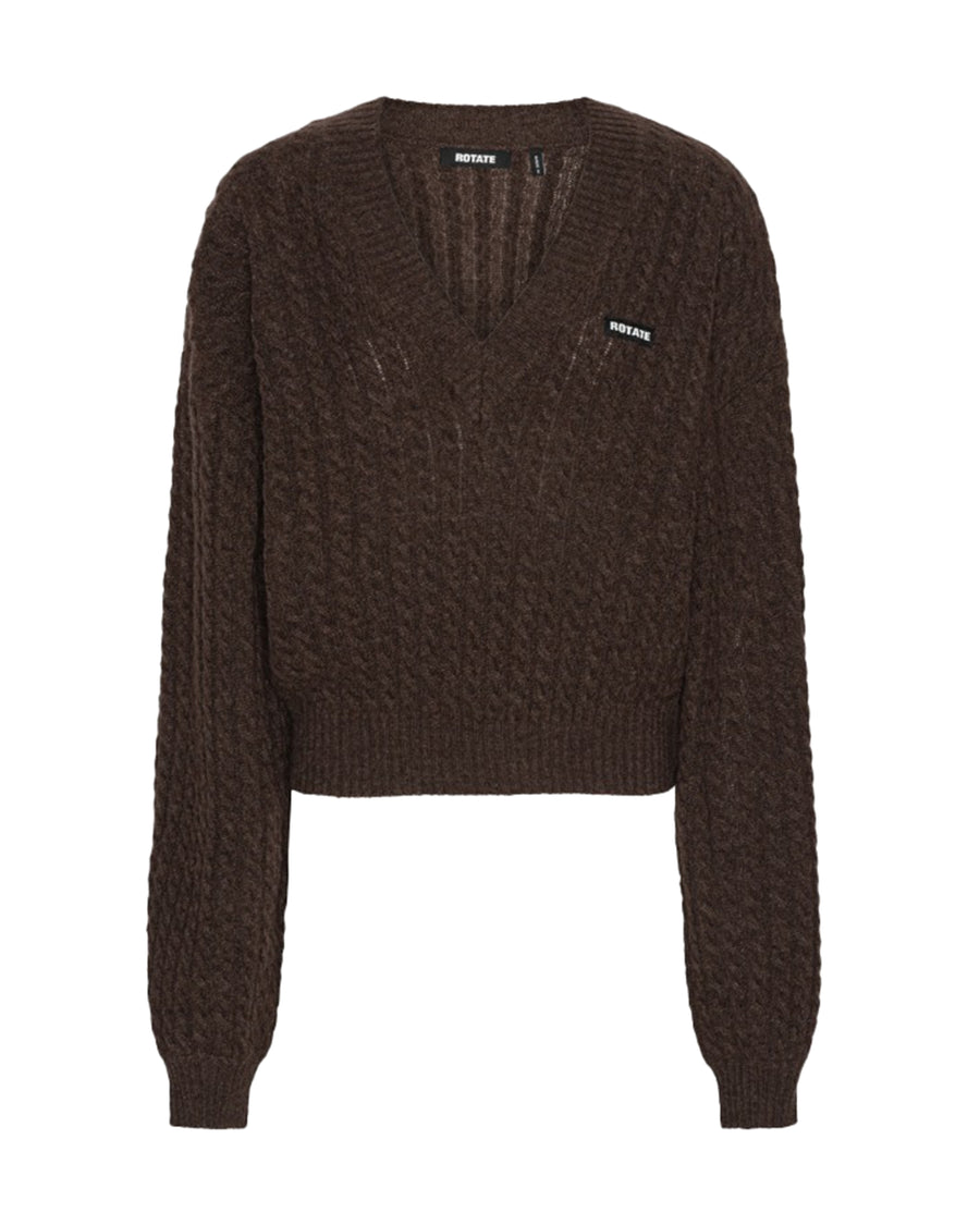 V-Neck Cable Knit Sweater Potting Soil Merino Wool Jumpers