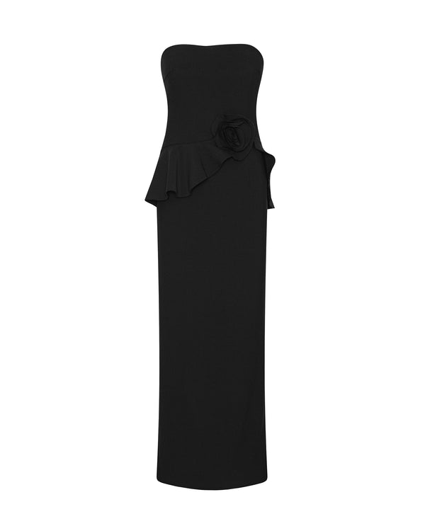 Long Strapless Dress Black Polyester Evening Suits