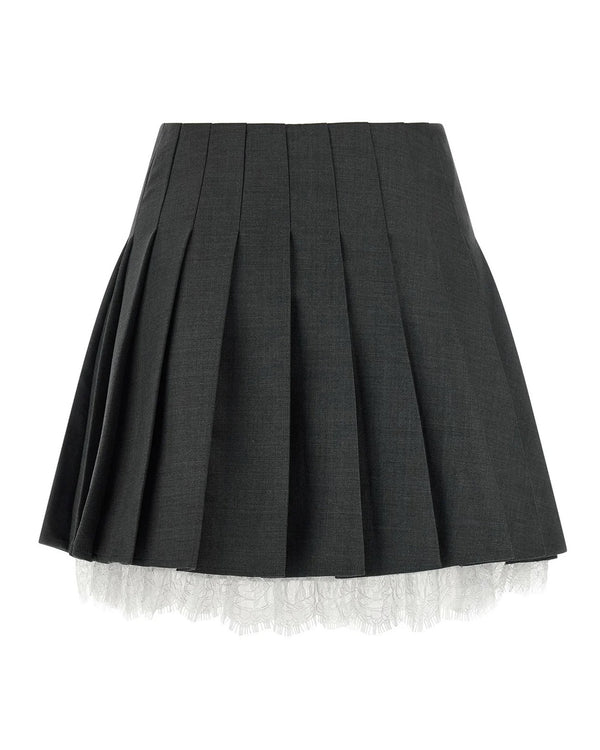 Pleated Mini Skirt Grey Wool Main: Polyester