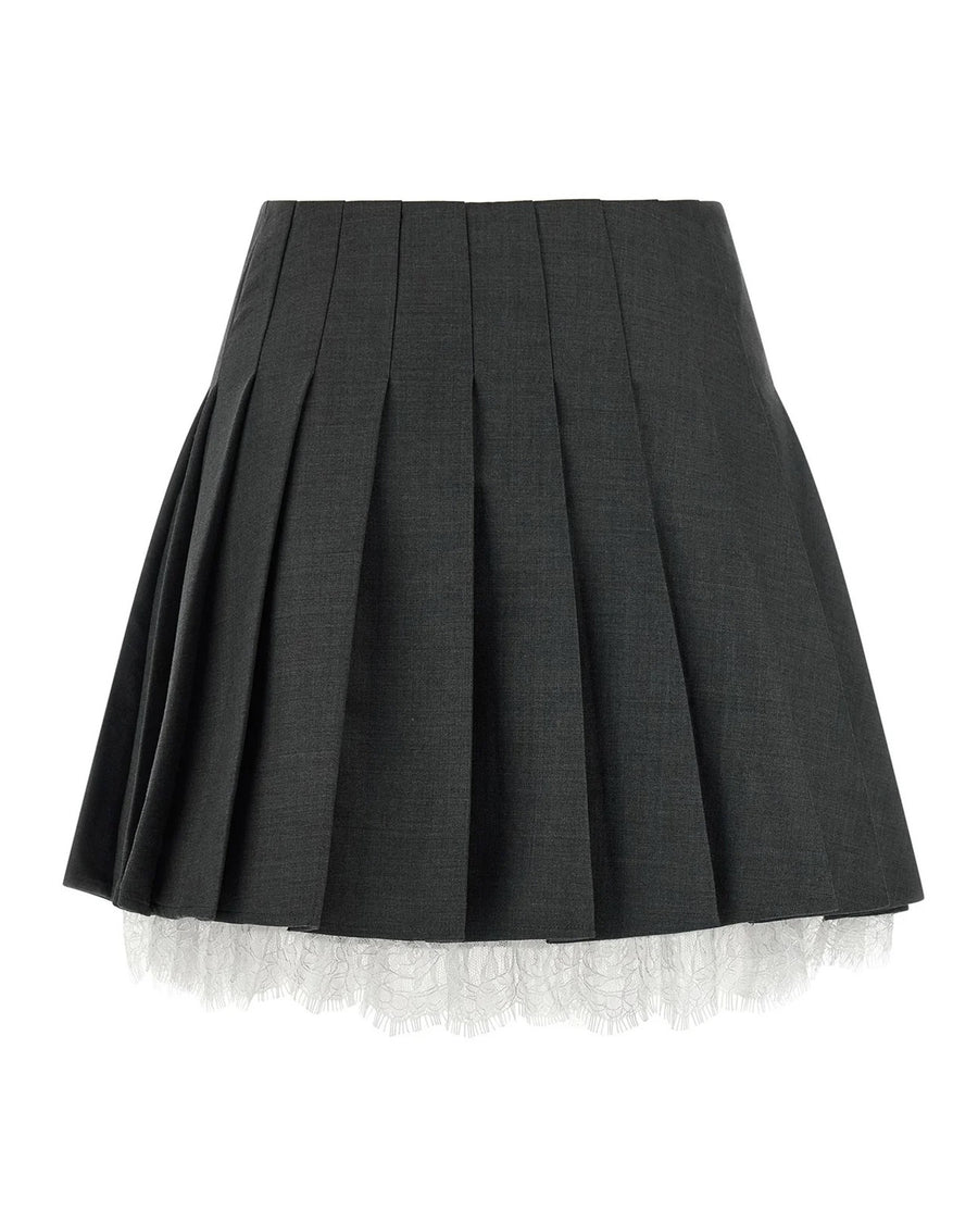 Pleated Mini Skirt Grey Wool Main: Polyester