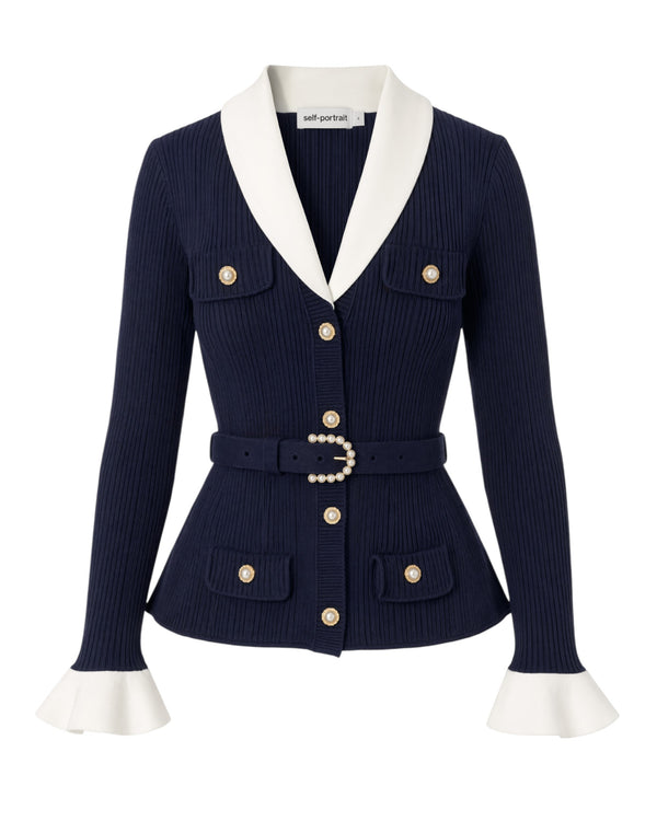 Cardigan Ribbed Knit Navy Main: Polyamide Cardigans