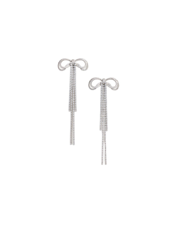 Earrings Double Crystal Bow Silver Crystal/silver Brass