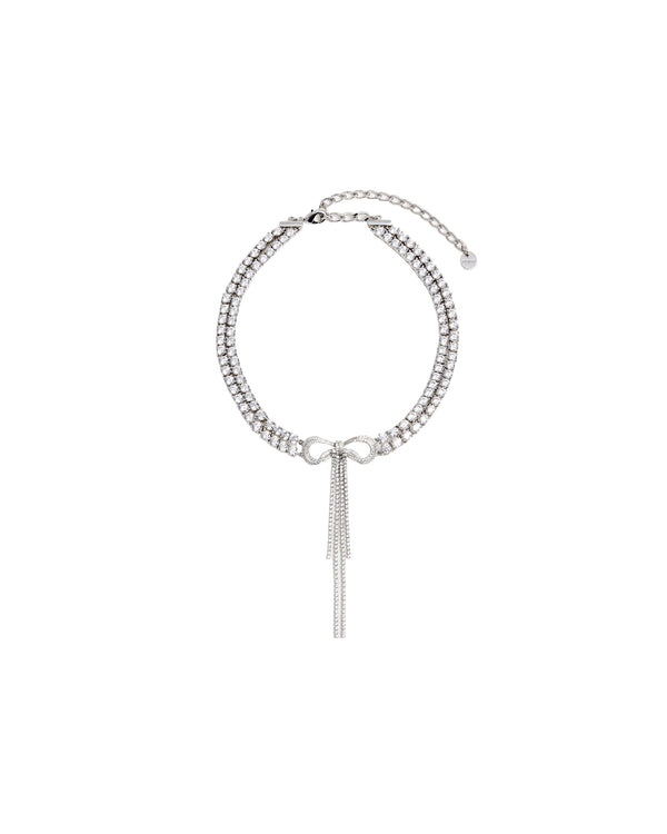 Necklace Double Crystal Bow Silver Crystal/silver Brass Earrings