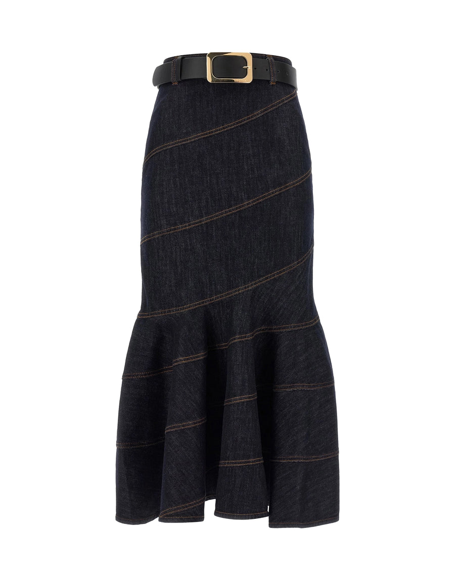 Skirt Midi Belted Denim Blue Main: Cotton