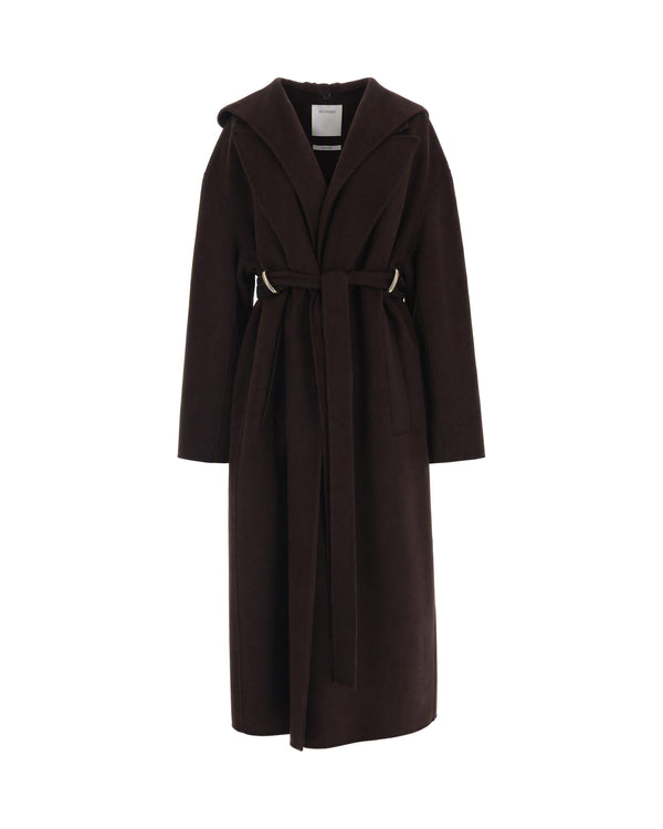 Hooded Wool Long Coat Chocolate Virgin