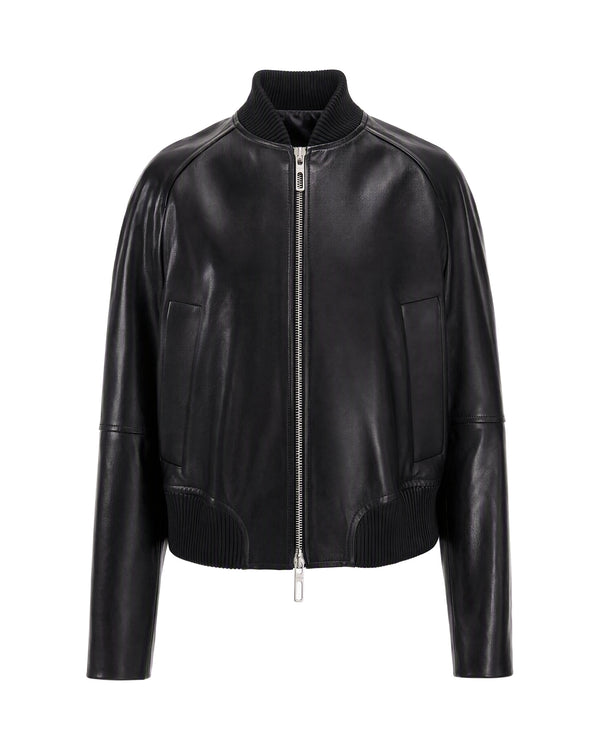 Leather Bomber Jacket Black Lambskin