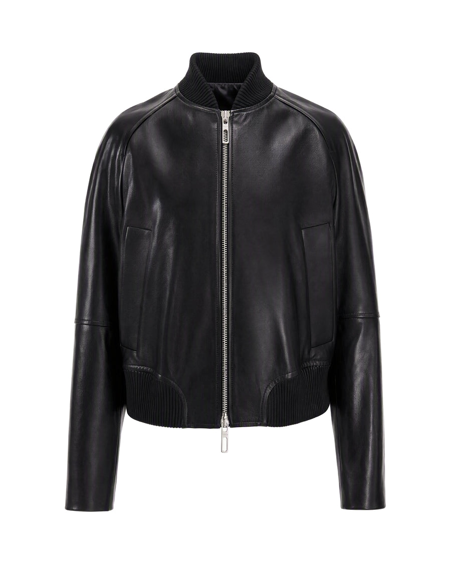 Leather Bomber Jacket Black Lambskin