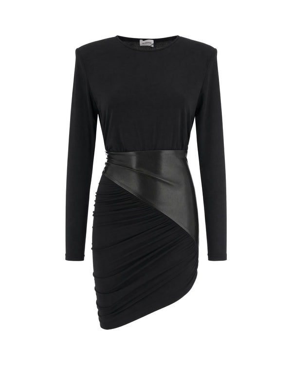 Draped Jersey Mini Dress Black Viscose Evening Suits