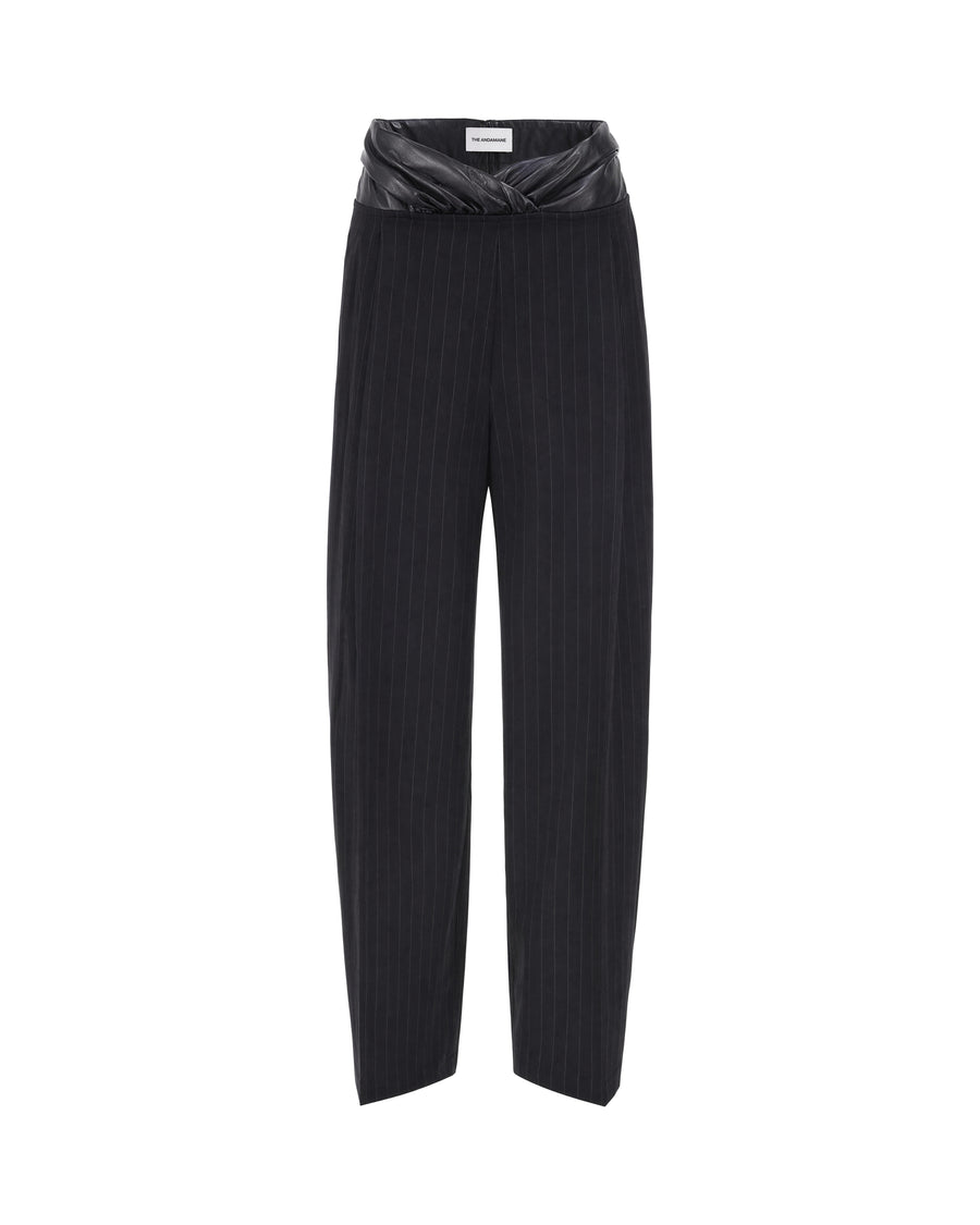 Black Wide-Leg Pinstripe Trousers Black/white Cotton